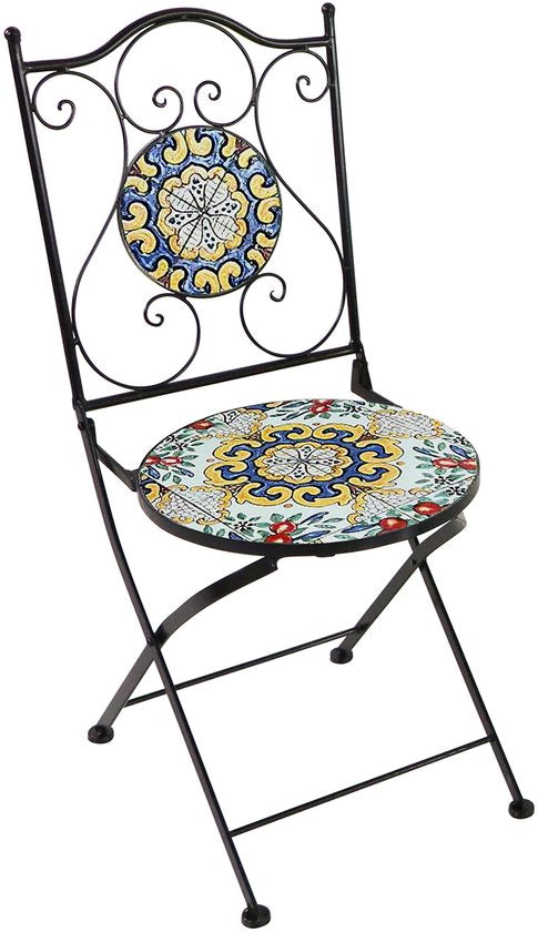 AXI Amélie Bistro Stoelen – Inklapbaar – Klassiek Multikleur – Metalen inklapbare tuinstoelen – Hoge rugleuning – Set van 2 stuks – Mozaïeklook – Ingelegd met keramische tegels – 150 kg draagkracht – Tuin, terras of balkon
