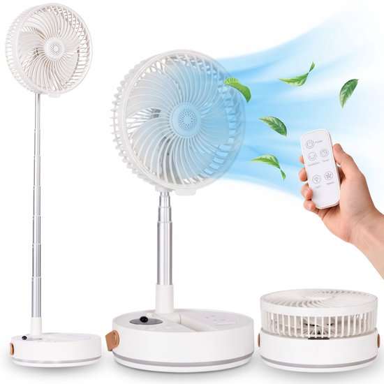Aironex Opvouwbare Draagbare Ventilator – Stille Tafelventilator & Staande Ventilator – USB Oplaadbaar en Draadloos met LED-licht – Compacte Mini Ventilator voor Bureau, Slaapkamer, Thuis, Kantoor & Camping - Ventilatoren
