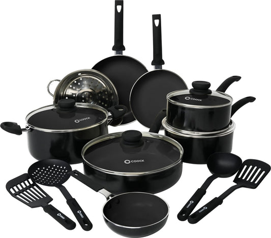 COOCK 19-Delige Pannenset Inductie - Zwart - Inclusief Onderzetters en E-book