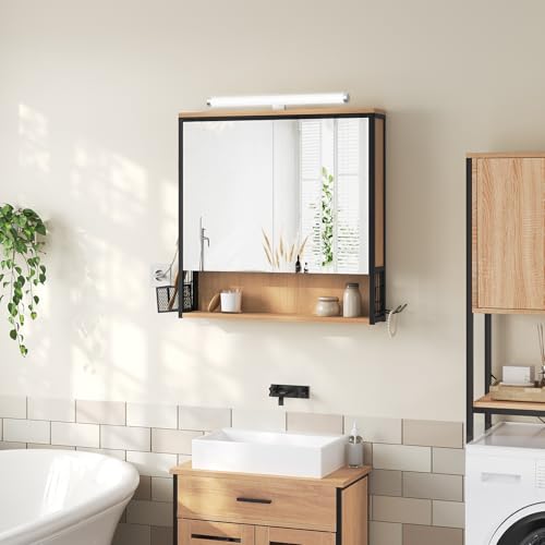 Eugad Badkamerkast met LED Spiegel Licht Eiken Zwart 70 x 14,5 x 70 cm