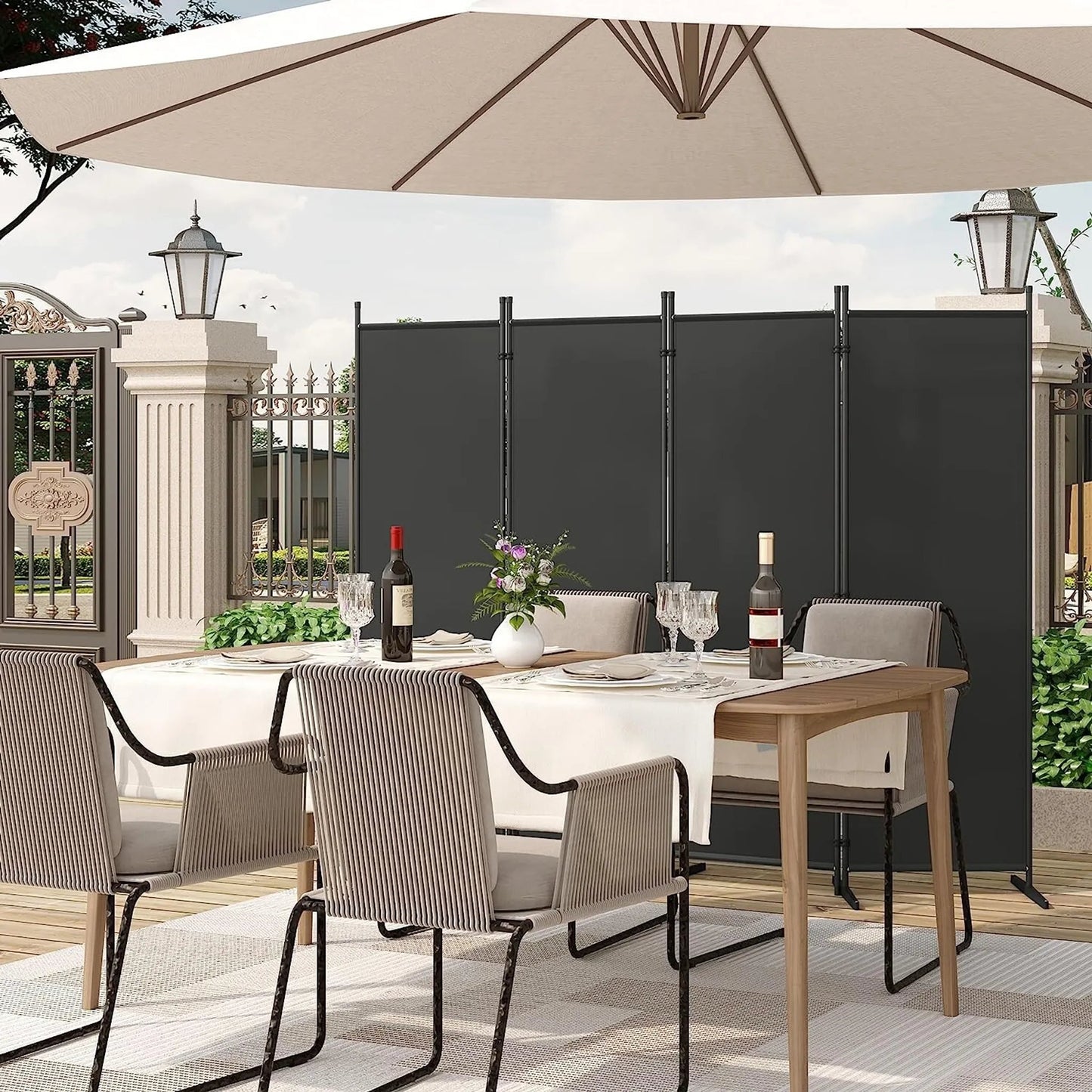Woltu Paravent Ruimteverdeler & Privacy Scherm 4-Delig Donkergrijs - 223 x 177 cm - Opvouwbare Scheidingswand voor Binnen en Buiten