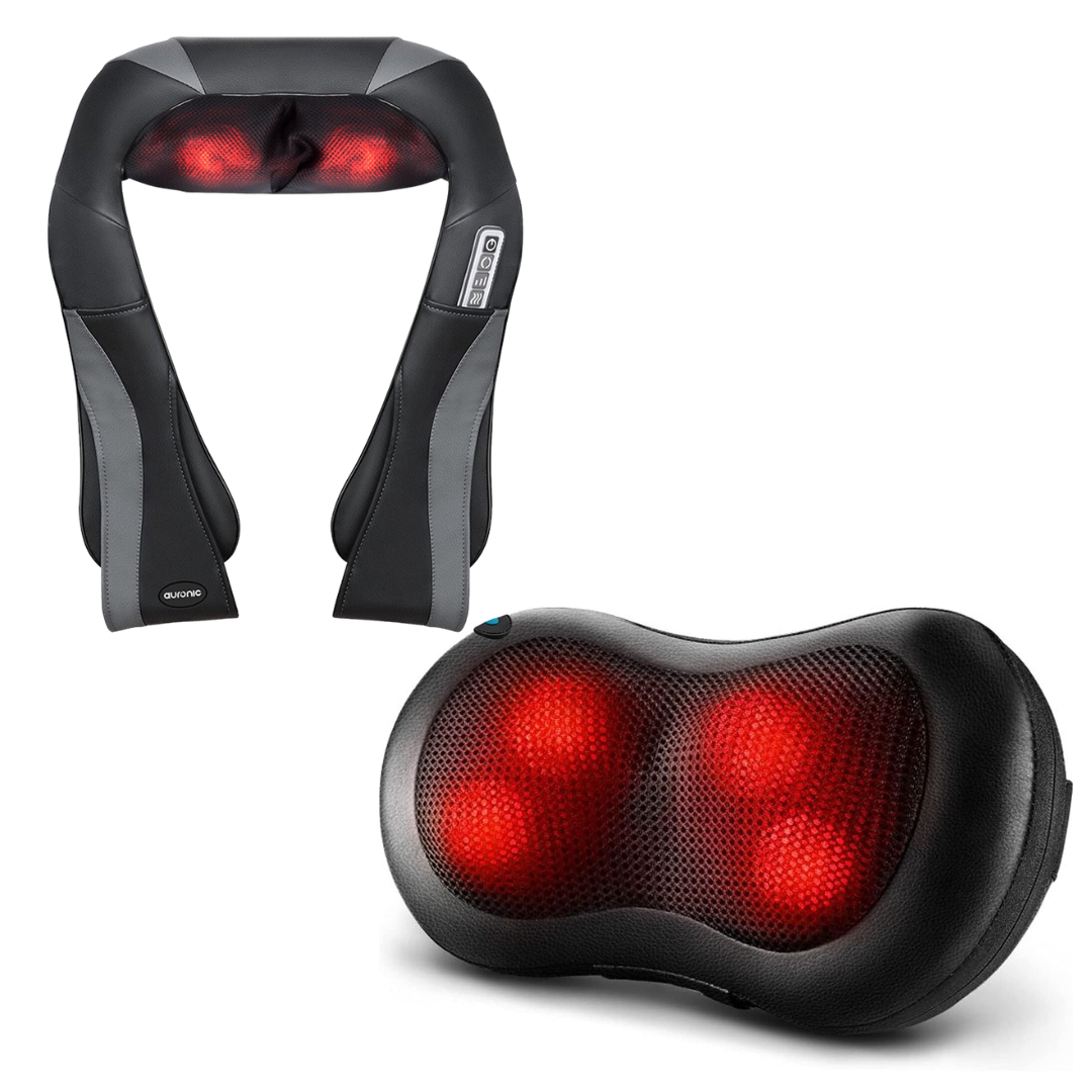 Auronic Nekmassage Apparaat en Rugmassage Apparaat Bundel - Warmtefunctie - Elektrisch - Zwart/Grijs
