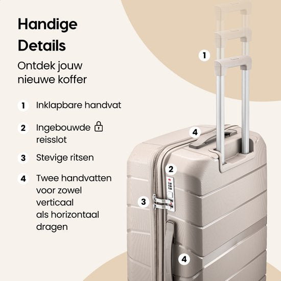 SKYCASES Urban Adventurer - Grote Reiskoffer - Cijferslot - 49x30x75cm - 110L - XL Rolkoffer Groot - Spinner wielen & Kofferslot - Beige