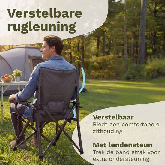 TRVLMORE Campingstoelen - Opvouwbaar - 120KG Draagvermogen - Incl. Draagtas - Klapstoel - Visstoel - Kampeerstoel - Vouwstoel - Grijs