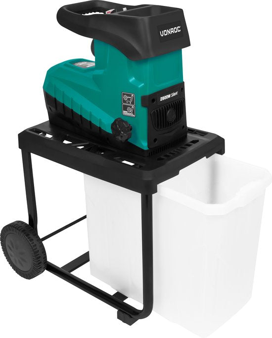 VONROC Stille Hakselaar/Shredder 2800W – Voor takken tot Ø45mm – Incl. 60L opvangbak & duwstok