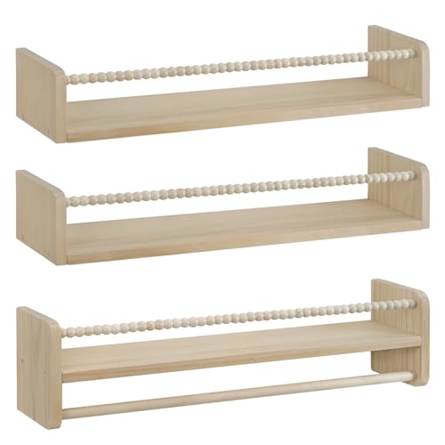 Woltu Montessori Wandplanken voor Kinderkamer 60 cm Natuurlijk Hout Set van 3