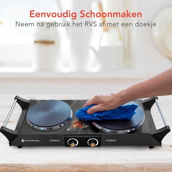 KitchenBrothers Elektrische Kookplaat - 2 Pits - 2500W - Zwart