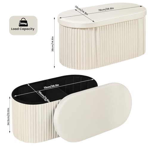 Woltu Opbergbank met Zachte Fluwelen Bekleding - Crème - 76 x 38 x 38 cm