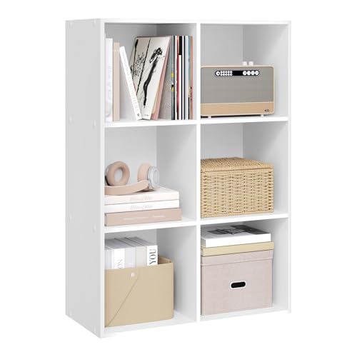 Woltu Boekenkast met 6 Compartimenten Wit 59,6 x 29 x 89 cm