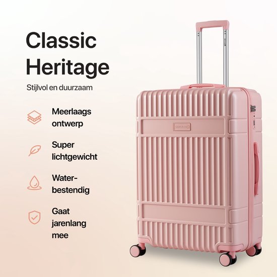 SKYCASES Classic Heritage - Grote Reiskoffer - TSA Slot - 76x52x30 cm - 100L - XL Rolkoffer - 360° geruisloze wielen - Lichtgewicht - Trolley - Roze