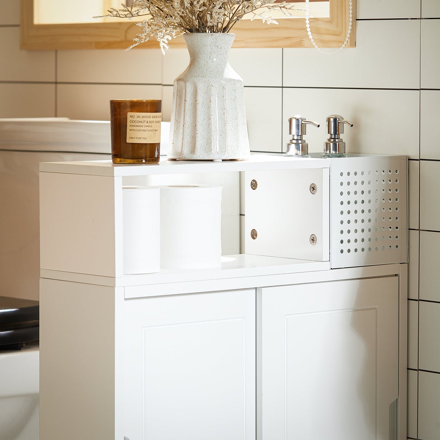SoBuy Badkamerkast met Wielen - Smal - 69 x 52 x 17 cm - Wit