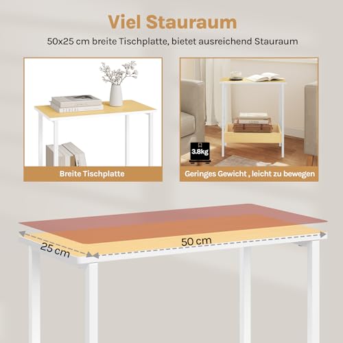 Woltu Bijzettafel BTS03nh - Salontafel met 2 Planken - Zwart Metaal en Houtlook - 50 x 55 x 25 cm