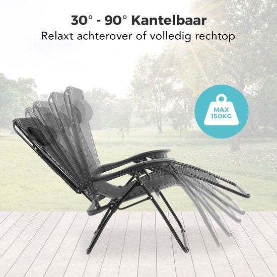 LifeGoods Opvouwbare Tuinstoelen - met Luifel - Verstelbaar Zonnescherm - 2 Stuks - 30°-90° Verstelbaar - Metaal - Zwart