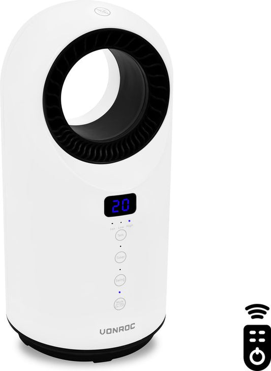 VONROC Elektrische kachel – ventilatorkachel - 1000W/1500W – bladeless - Keramisch - 3 Standen – Incl. afstandsbediening - zwenkfunctie - thermostaat en timer – 15m2 – wit
