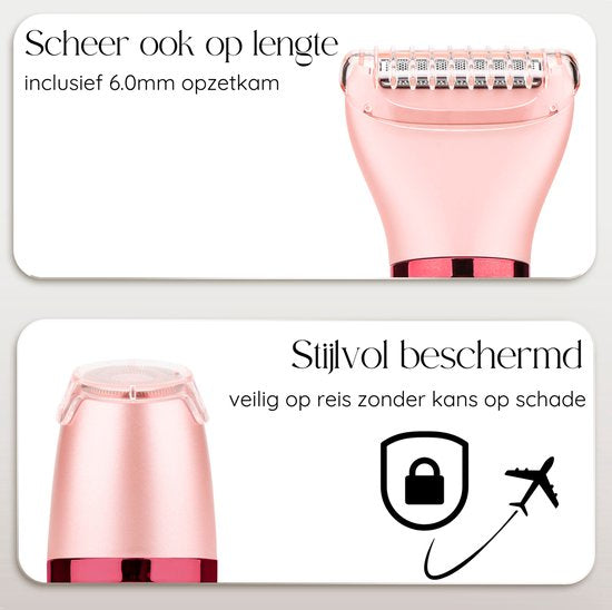 2-in-1 Ladyshave + 2 Extra Scheerkoppen - Gezicht - Oksels - Benen - Bikinilijn - Scheerapparaat Vrouw - Elektrisch Ontharen - Haarverwijderaar Dames - Trimmer Vrouw - Intieme Zone Schaamhaar - Ladyshaves Bikini