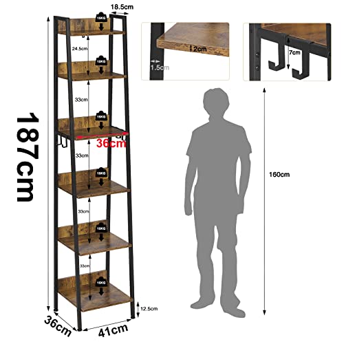 WOLTU open kast – Industrieel design met 4 haken – MDF en zwart metalen frame – 36 x 41 x 187 cm