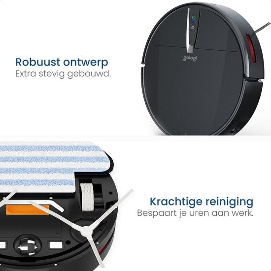 Gologi robotstofzuiger met dweilfunctie - Automatisch - Met Laadstation - Draadloze Robot Stofzuiger - 45DB - Zwart