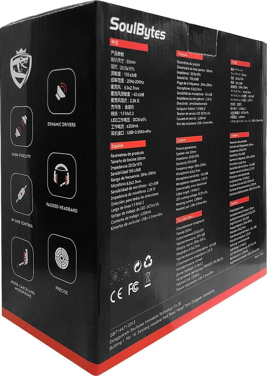 SoulBytes S12 RGB Over-ear Koptelefoons - Gaming headset met Stereo Microfoon - Multi platform -Zwart