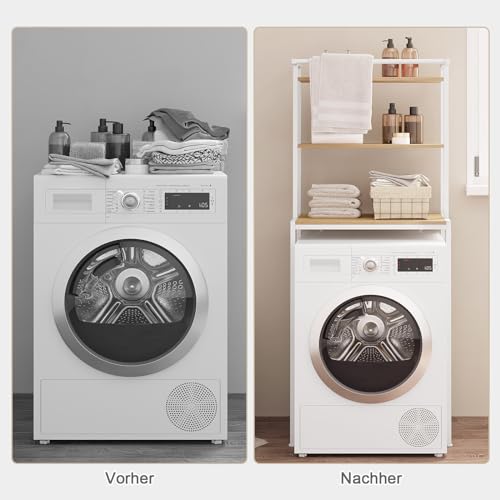 Eugad Opbergrek voor Wasmachine met 3 Planken en Handdoekhouder - Wit - 67 x 162 x 40 cm