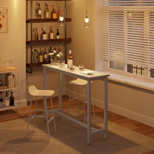 Woltu Keuken Bartafel Ontbijttafel Koffietafel - Metaal Wit Frame - 140x40 cm