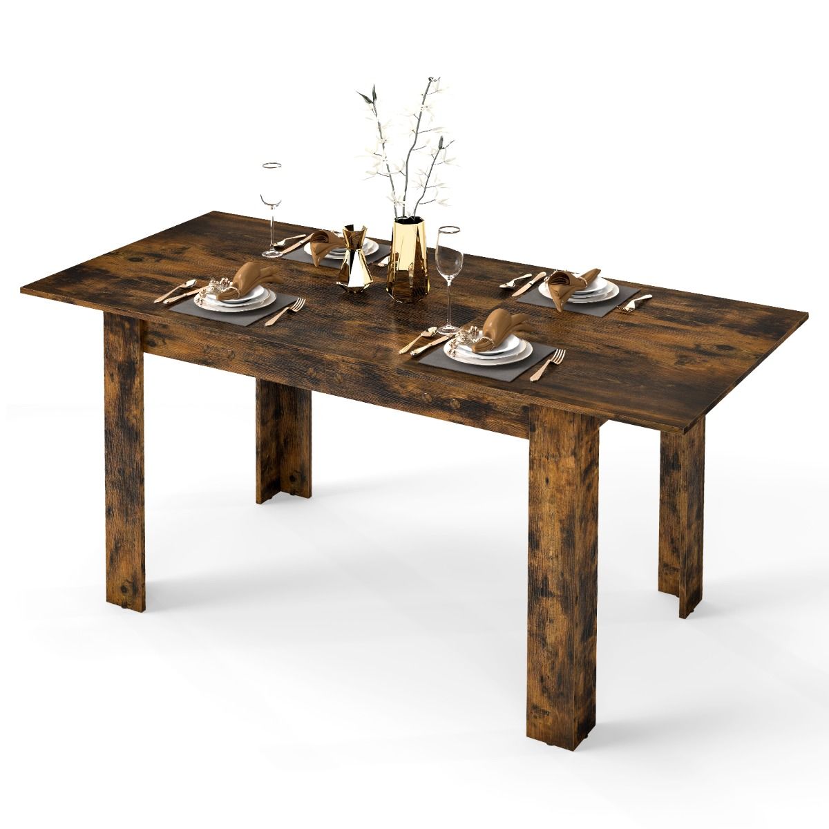 Coast Uitschuifbare Eettafel - Verstelbaar tafelblad - L-vormige poten - Koffiebruin 158 x 70 x 76 cm