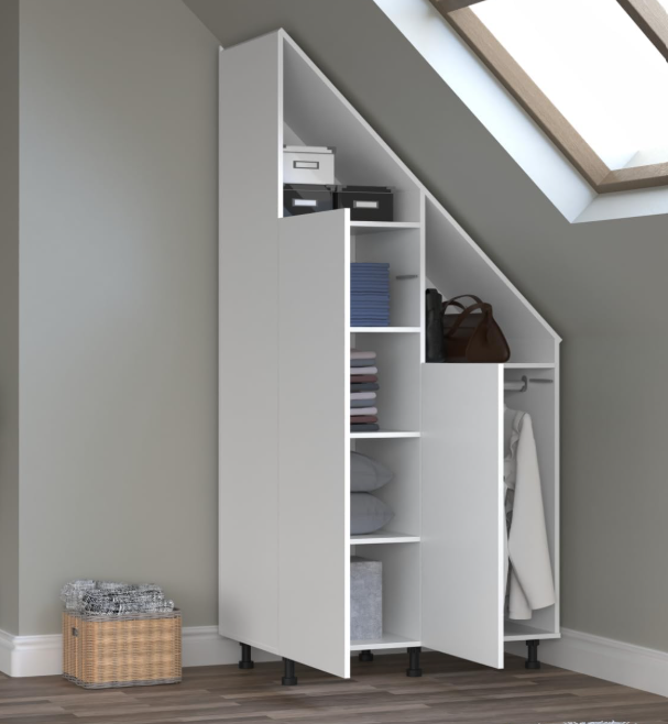 VDD Kledingkast voor Schuine Wand - 182 x 47 x 91 cm - Wit - Schuifdeuren - 2 Planken - Kledingstang