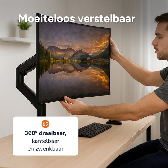 Skoov Monitorarm met gasveer - Voor 13 tot 57 Inch - 27KG draagkracht - Breedbeeldscherm - Beugel voor 1 scherm - Monitor - Stand - Zwart