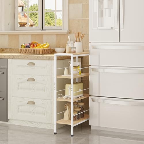 Woltu Hoekplank met 4 Niveaus Nordic Stijl - Hout en Metaal Licht Eiken + Wit - 50 x 20 x 78 cm