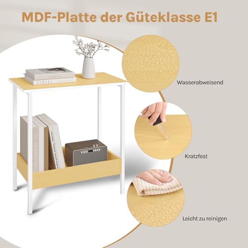 Woltu Bijzettafel BTS03nh - Salontafel met 2 Planken - Zwart Metaal en Houtlook - 50 x 55 x 25 cm