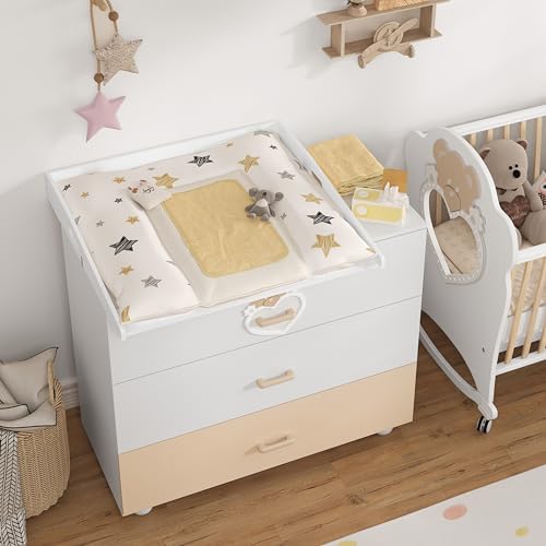 Woltu Verschoningsmat voor Baby's - Wit MDF - 80 x 75 x 10 cm - Geschikt voor Commode met Diepte 47-51 cm