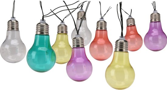 Buiten feestverlichting solar met 10 gekleurde lampjes 2 meter lichtsnoer - Buitenverlichting zonne-energie- LED lampjes