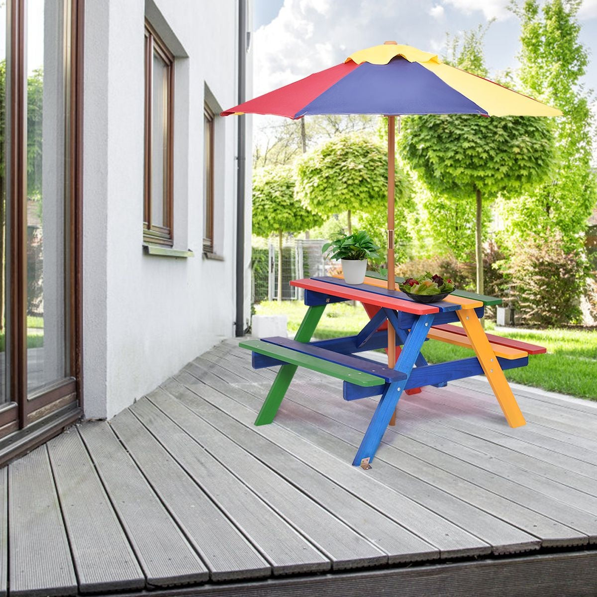 Coast Kinder Picknicktafel set - Hout - Met Verwijderbare Opvouwbare Paraplu - 79 x 71 x 52,5 cm