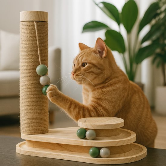 By Cee Cee Krabpaal - Krabpaal voor Katten - Katten Krabpaal - Houten Kattenspeelgoed - Ideaal Voor Meerdere Katten - 38x24.5x47.5cm - Noa