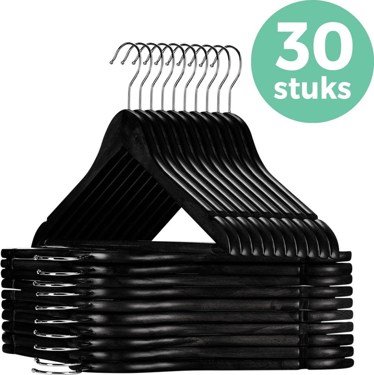 LifeGoods Kledinghangers - Met Broeklat - Hardhout - Zwart - 30 Stuks