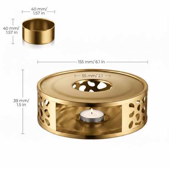 Vaja® Warmhoudplaat met Waxinelichtje voor Theepot - Warmhouder met Kaars - Theelichthouder - Thee Warmer Theelicht - Tea Maker - Verwarmer - Goud