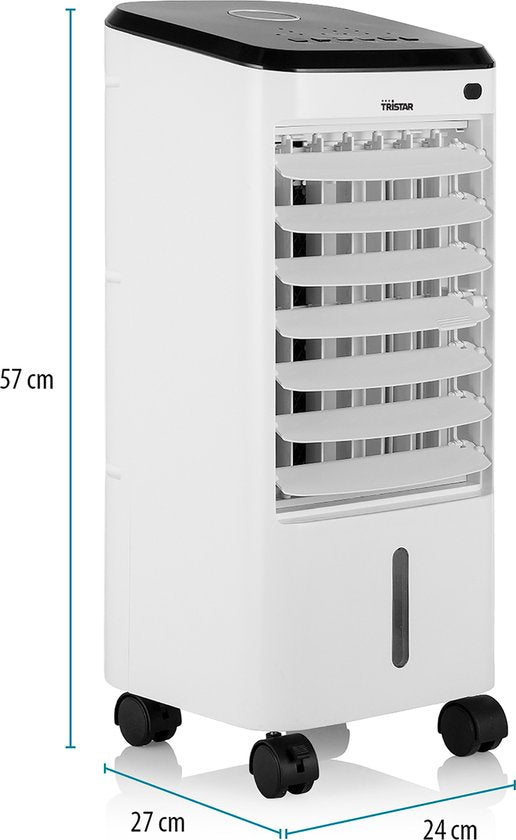 Tristar Mobiele Aircooler 4 L – Met Afstandsbediening & Timer – Zwenkwieltjes – Koelelementen – Verstelbaar – AT‑5446 – Wit