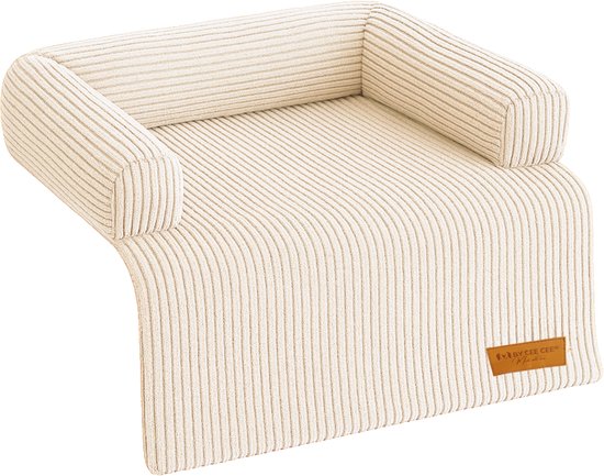 By Cee Cee Origineel Hondendeken Bank – Hondenkleed Bank - Hondenmand - Premium - Volledig Afritsbaar - Ribstof - Beige - 90x90 - Maat M