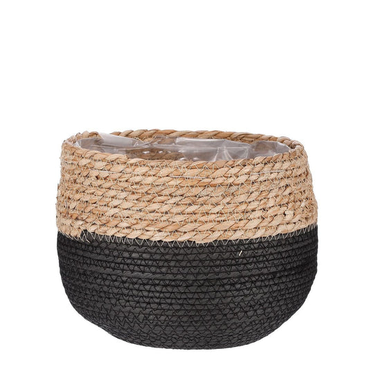 Mica Decorations Jorck decoratieve mand - zeegras - zwart - 19 x 22 cm