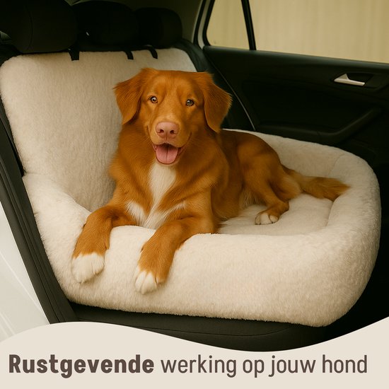 By Cee Cee Autostoel Hond Deluxe - Hondenmand Auto Met Veiligheidsriempje - Automand Hond - Hondenstoel - Autozitje - Beige - 120x60 - Maat L