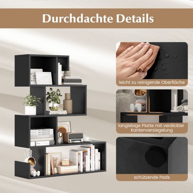 Coast S-vormige Boekenkast met 5 Niveaus – 80 x 22 x 100 cm – Zwart