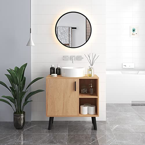 Eugad Badkamerkast onder de wasbak met deur en 2 open planken zwart 60 x 60,5 x 30 cm