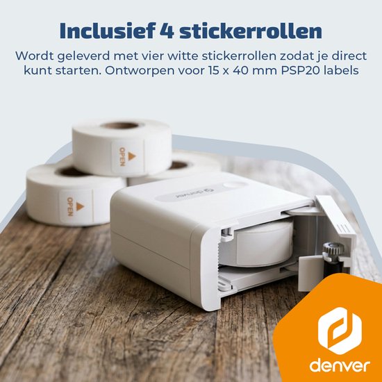 Denver Labelprinter - Bluetooth - Verbinding met smartphone - 15x40mm - Incl. 4 stickerrollen - MBP16