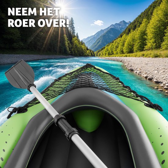 tectake® - Opblaasbare Kajak - Opblaasbare Kano voor 1 persoon met dubbele peddel en accessoires - Zitje, pomp, transporttas - Watersport - Roeiboot