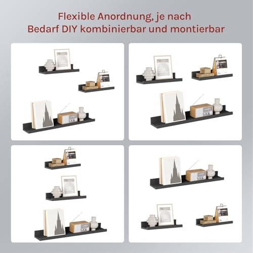 Woltu Wandplank Set 3-delig Zwart - 2x 30x5x10 cm & 1x 60x5x10 cm