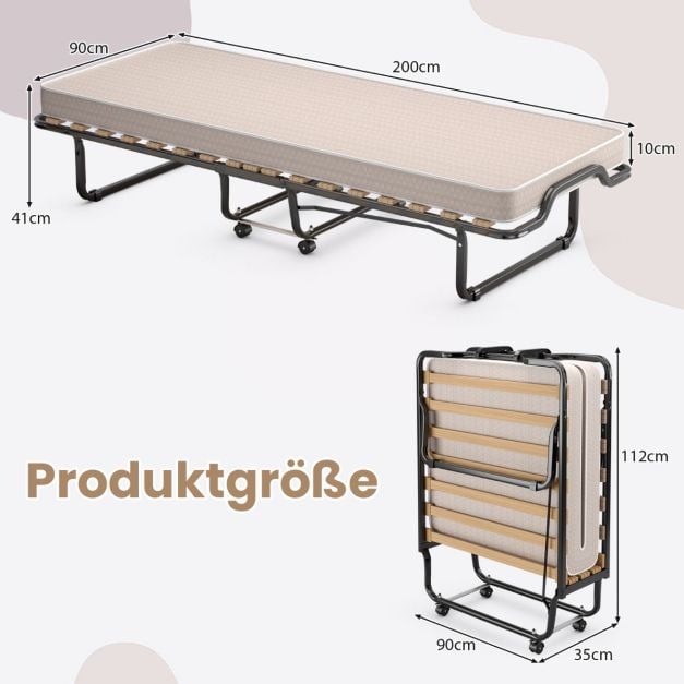 Coast Italiaans Opklapbaar Logeerbed met Matras – 200 x 90 x 41 cm – Beige