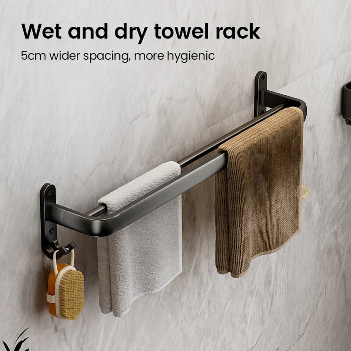J.ZAO No Drill Bathroom Set - Towel Rack & Caddy - 3-Piece Set - Nail-free Glue Installation Three Piece Set