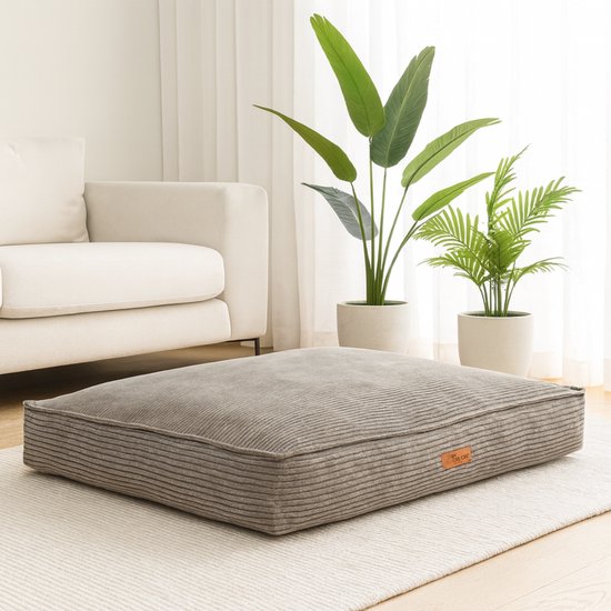 By Cee Cee Orthopedisch Hondenkussen - Orthopedische Hondenmand - Hondenkussen XXL - Foam Flakes Vulling - Ribstof Mokka Taupe - 120x80x18cm - Arlo