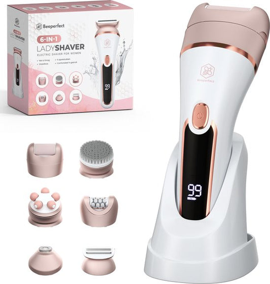 Beeperfect® 6 in 1 Ladyshaves Voor Vrouwen - Epilator - Scheerapparaat Vrouw - Bikinitrimmer - Oplaadbaar - Waterdicht - 6 Opzetstukken