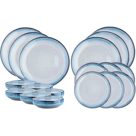 Bjorn Servies 18 delige set - wit/blauw met zwarte rand
