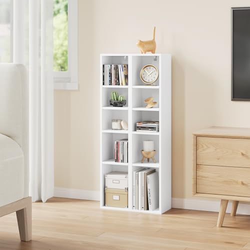 Woltu Kubusplank met 10 Vakken - Smalle Hoge Boekenkast - Wit - 19,5 x 17 x 92,5 cm